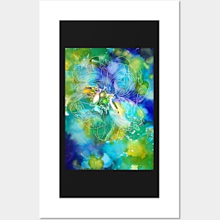 Blue Green Peony Flower Posters and Art